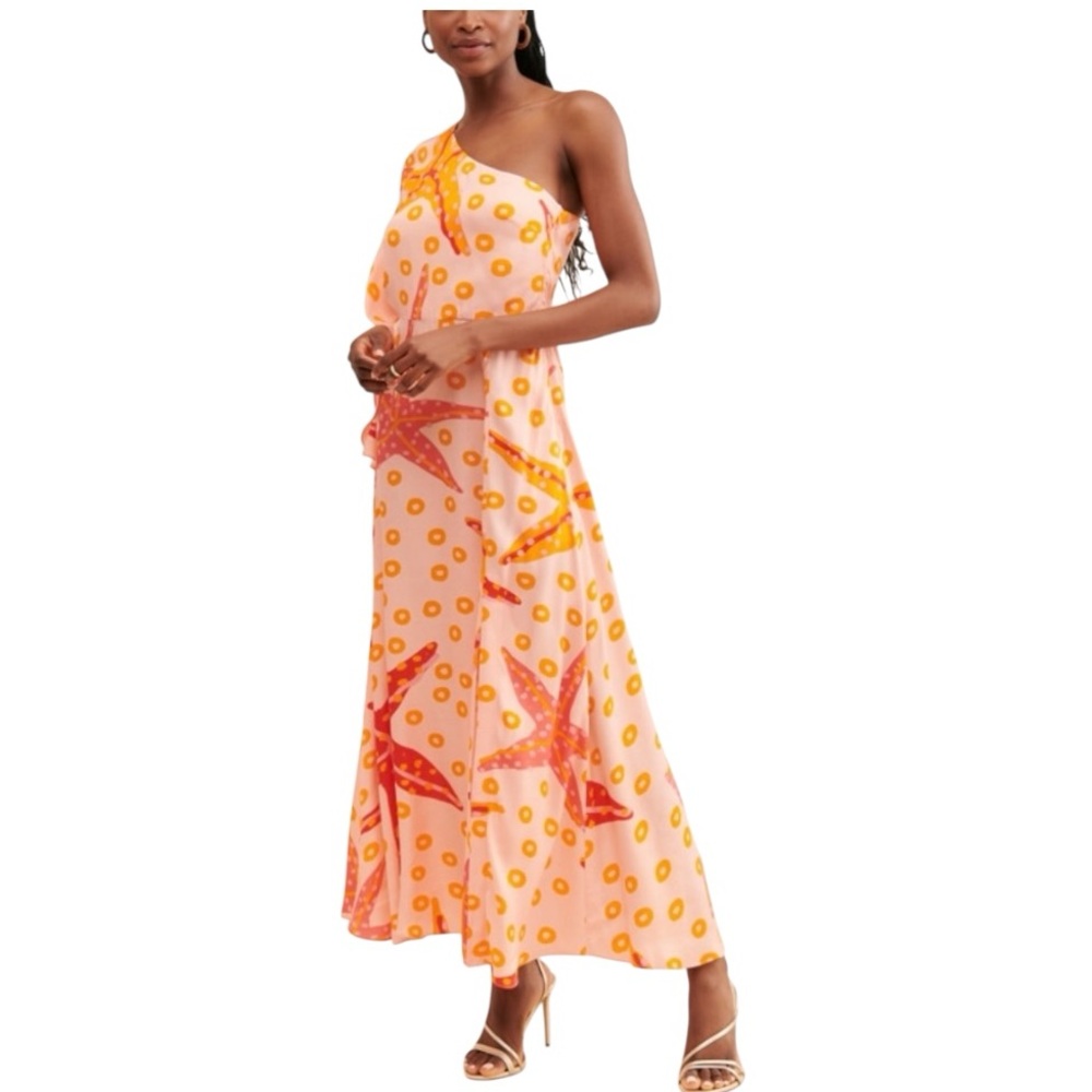 Farm Rio x Anthropologie / Starfish Maxi Dress / One Shoulder Elegant Dress